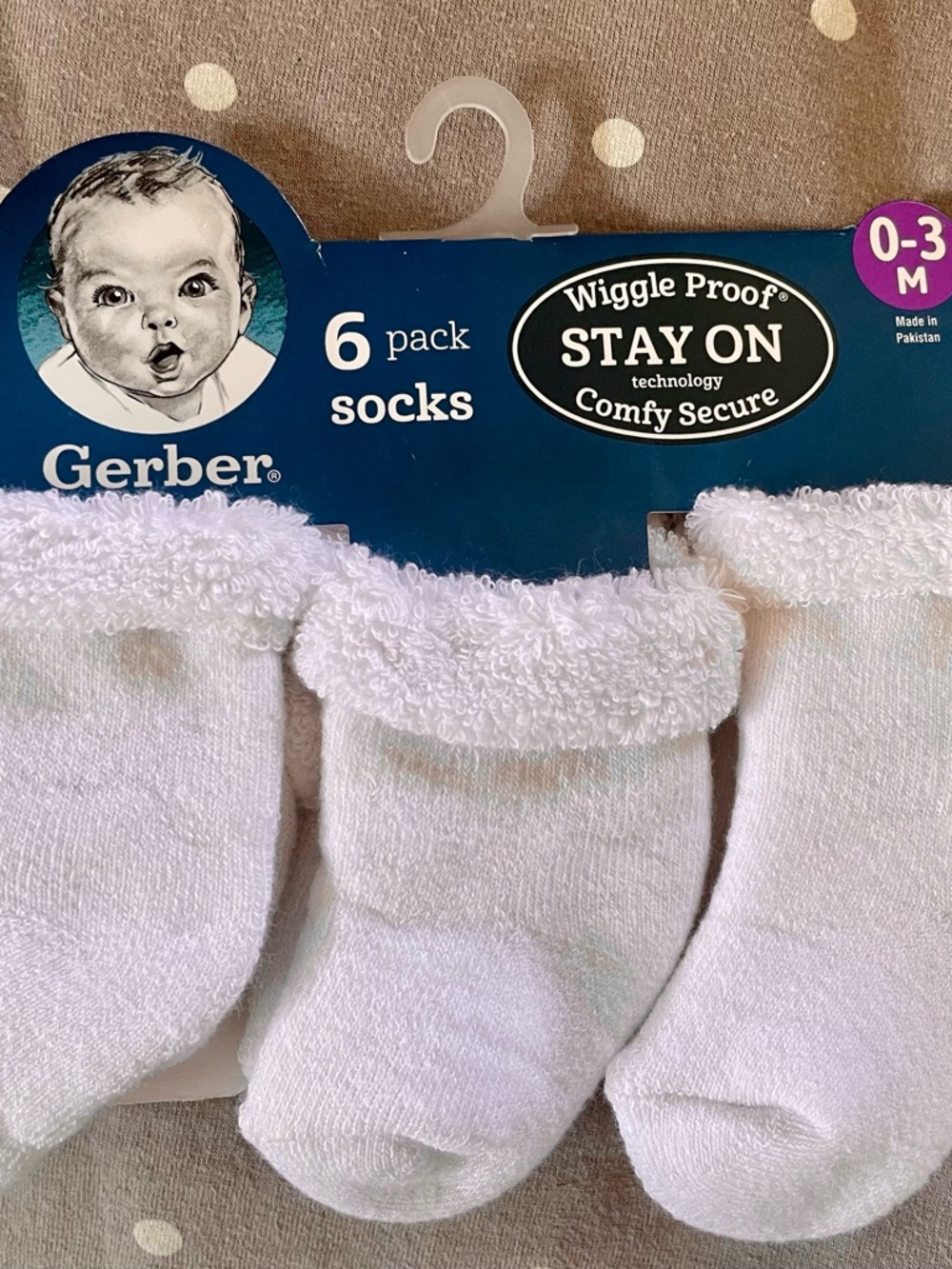 Gerber White Baby Stay-On Socks 6-Pack (0-3M)